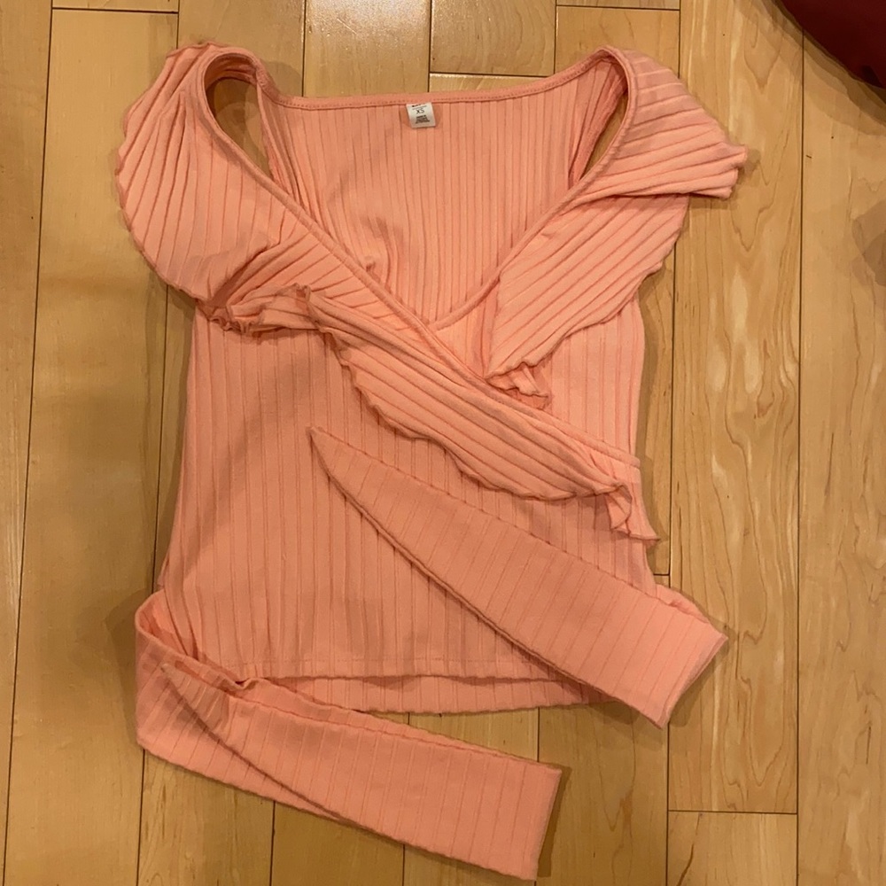 BP. Peach ruffled tie tank top